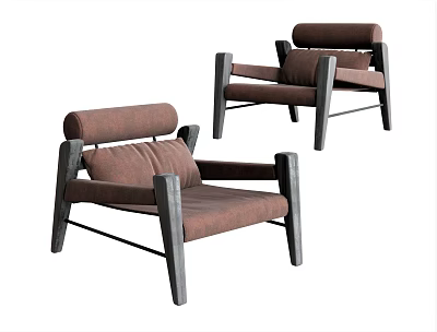 Modern Armchair With Brown Fabric Upholstery Wooden Arms And Metal Frame 3d model
