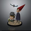 Miniature Scene Model With Red Hatted Figure Small Character Cauldron Bird And Base 3d model