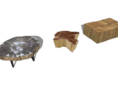 Wooden Coffee Tables With Natural Design And Various Shapes Round Irregular Square 3d model
