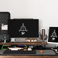 Modern Workspace Setup With Monitor Tablet Headphones Pegboard And Desk Accessories