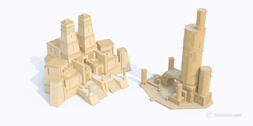 Ancient Architectural Models Showcasing Tower Structures And Archway Details 3d model 