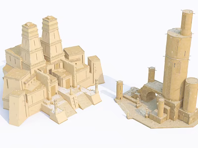 Ancient Architectural Models Showcasing Tower Structures And Archway Details 3d model