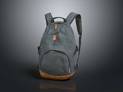Dark Gray Canvas Backpack With Brown Bottom Double Straps And Orange Accents 3d model
