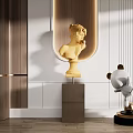 Elegant Modern Interior With Golden Bust Sculpture And White Panda Sculpture On Pedestals
