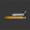 Realistic Space Shuttle with Rocket Booster Orange White Yellow Stripe 3D Rendering on Gray Background 3d model