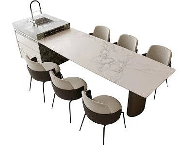 Modern Sleek Kitchen Table And Chairs With Marble Top And Upholstered Seats 3d model