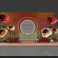 Scenic Photo Check In Spot With Roses Bench And Decorative Circular Backdrop Setup 3d model