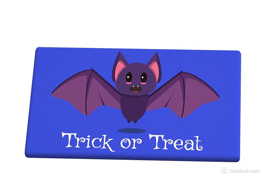 Blue Square Carpet With Cute Purple Bat And Trick or Treat Text For Halloween 3d model 