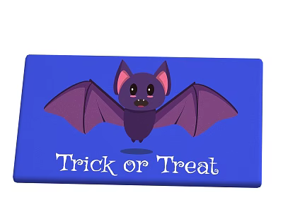 Blue Square Carpet With Cute Purple Bat And Trick or Treat Text For Halloween 3d model