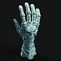 Cartoon Style Light Blue Mechanical Hand Sculpture With Detailed Skull Patterns 3d model