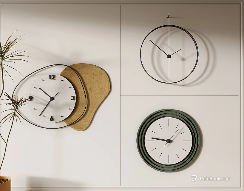 Modern Stylish Wall Clocks With Different Minimalist Designs For Home Decor 3d model 