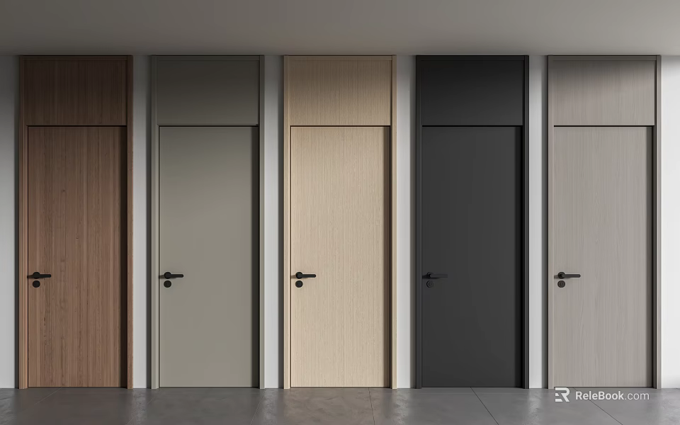 Modern Hinged Doors In Various Colors And Wood Finishes For Home Interior Design 3d model 