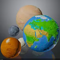 Colorful Celestial Bodies Display With Earth And Various Planets In Space