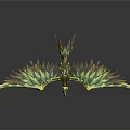 Green and Gold Eagle Flying with Spread Wings Detailed Feathers in Mid Flight