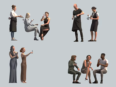 Modern Multi-person Tea Cheers 3d model