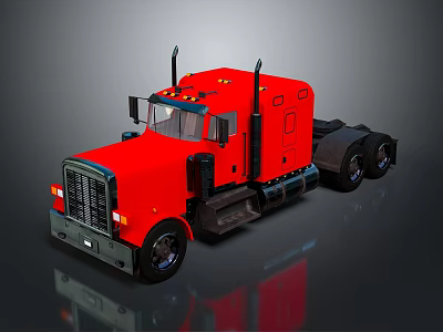 Red Heavy Duty Truck with Black Cab Headlights Exhaust Pipes and Wheels 3d model