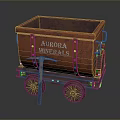 Rusty Red Mining Cart With Aurora Minerals Text Wheels And Wooden Stick