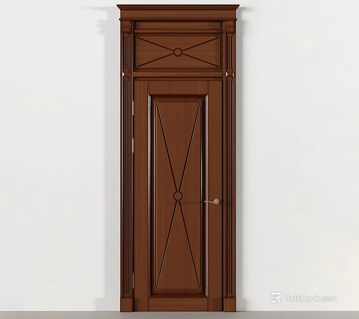 Brown Wooden Hinged Door With Geometric Patterns And Central Circle Design 3d model