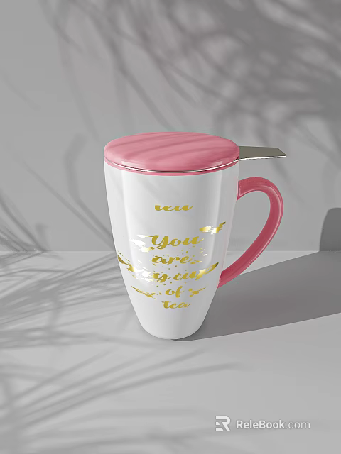 White Mug With Pink Lid And Golden You Are My Cup Of Tea Lettering 3d model 