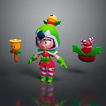 Christmas Themed Cartoon Character With Bell Candy Cane And Holly Decorations