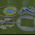 Children's Play Area With Basketball Court Water Play Area Soccer Field And Green Space