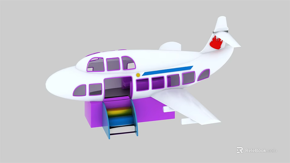 Airplane Shaped Kids Playground Equipment With White Body Purple Base And Colorful Stairs 3d model 
