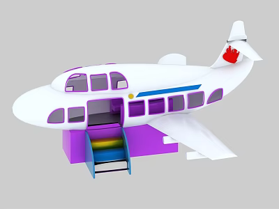 Airplane Shaped Kids Playground Equipment With White Body Purple Base And Colorful Stairs 3d model
