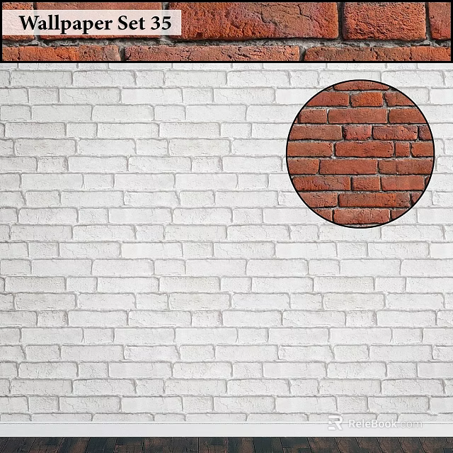 Circular Red Brick Component on White Brick Wall Upper Right Corner 3d model 