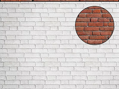 Circular Red Brick Component on White Brick Wall Upper Right Corner 3d model