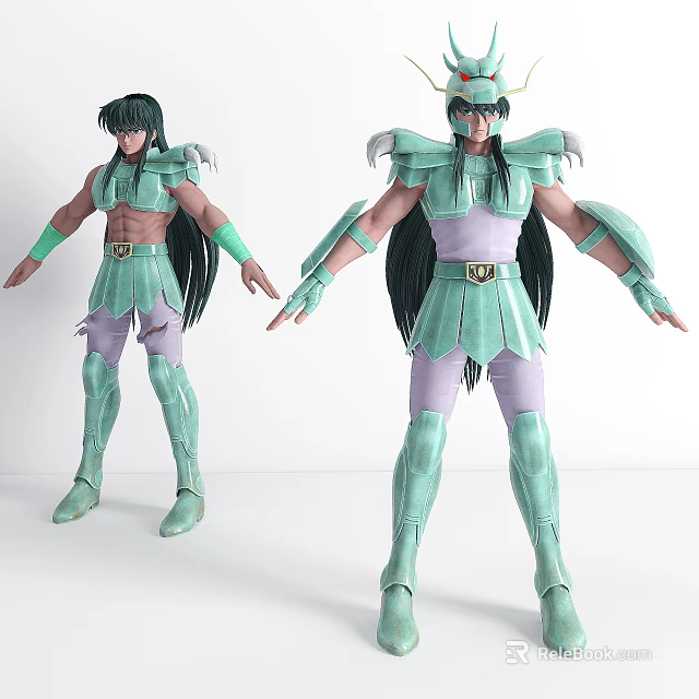 Game and Movie Character in Green Armor with Long Dark Hair and Purple Pants 3d model 