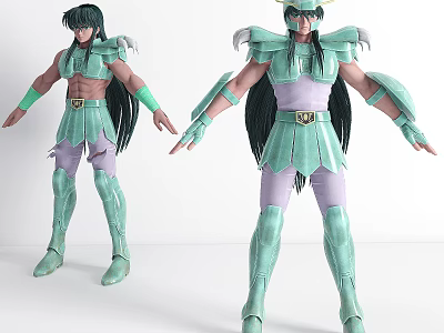 Game and Movie Character in Green Armor with Long Dark Hair and Purple Pants 3d model