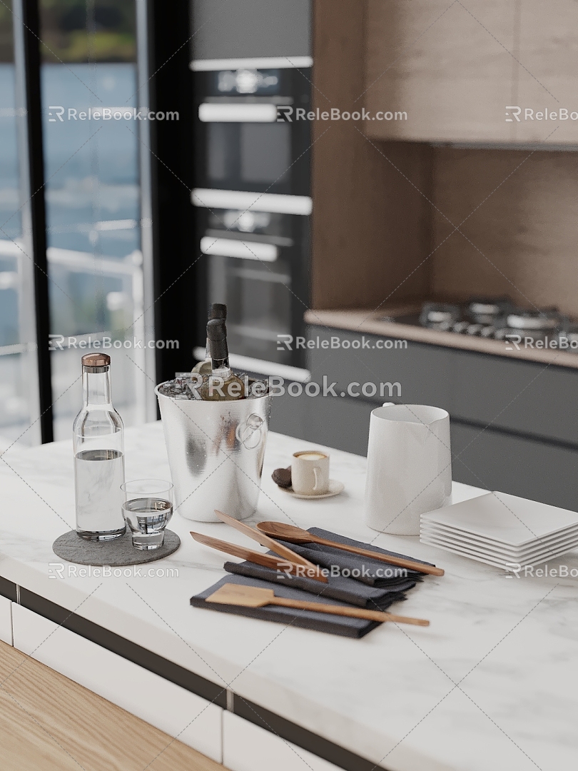 Modern Kitchen Ornaments Ice Bucket Wine Tableware Teapot Coffee 3d model