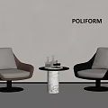 Poliform Modern Interior With Two Accent Chairs Round Marble Table And Drinks 3d model