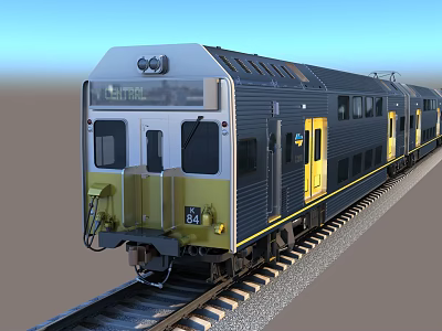 Yellow and Gray Train Locomotive With Number 24 Black Windows on Railway Track 3d model