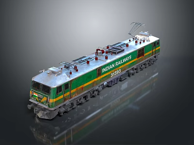 Indian Railways Green And Yellow Electric Locomotive Train With Pantograph Number 30235 3d model
