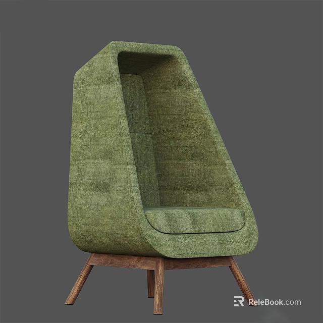 Green Modern Single Sofa with Textured Fabric and Wooden Legs 3d model 