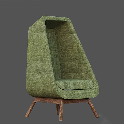 Green Modern Single Sofa with Textured Fabric and Wooden Legs 3d model