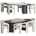 Modern Minimalist Dark Wood Dining Table Set With Light Upholstered Chairs