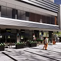 Modern Commercial Street With Stylish Storefronts Pedestrian Walkway And Outdoor Decorative Plants