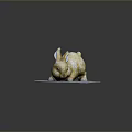 Detailed Yellow Rabbit Sculpture in Crouching Pose on Gray Circular Base 3d model