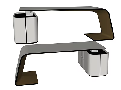 Modern Home Office Desk With Curved Top And Built In Storage Units 3d model
