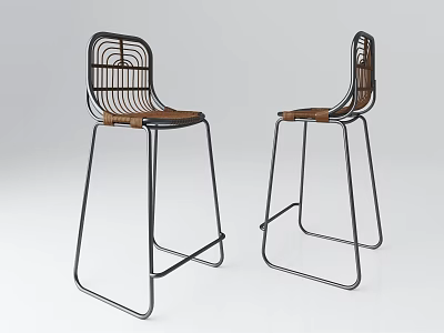 Modern Bar Stools With Metal Frame Woven Backrest And Leather Seat Design 3d model