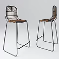 Modern Bar Stools With Metal Frame Woven Backrest And Leather Seat Design