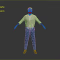 Full Body Man In White Shirt Blue Pants With Red Arms Standing On Gray Background