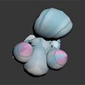 Cute Game Movie Character 3D Model With White Fluffy Head Pink Ears and Blue Eyes