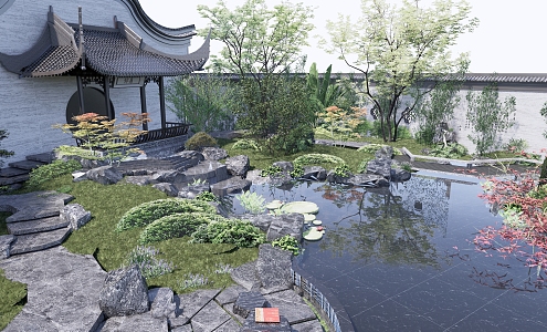 New Chinese Style Courtyard Landscape Pavilion Landscape Stone Waterscape 3d model