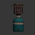 Vintage Teal Lantern With Cylindrical Base Metal Top And Chain Detail For Home Decor