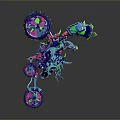 Futuristic Blue Pink Mechanical Vehicle With Multiple Colored Wheels And Robotic Structure 3d model