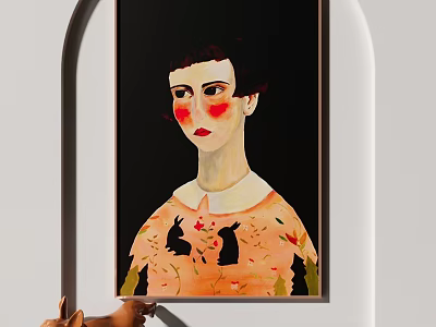 Portrait Painting Of Female With Short Hair Red Cheeks White Collar And Black Background 3d model