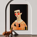 Portrait Painting Of Female With Short Hair Red Cheeks White Collar And Black Background